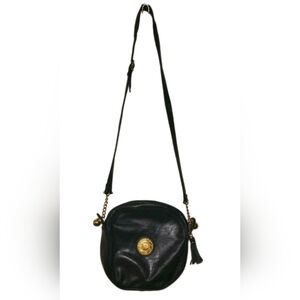 Vintage Leather Women's Crossbody Bag Saddle Black by Pantera New York 1980s 90s